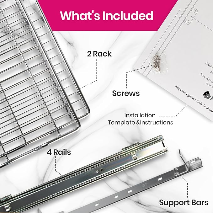 2-Tier Pull-Out Cabinet Organizer with Heavy-Duty Steel Frame, Full-Extension Sliding Shelves, Holds 100 lbs, Easy Install for Kitchen