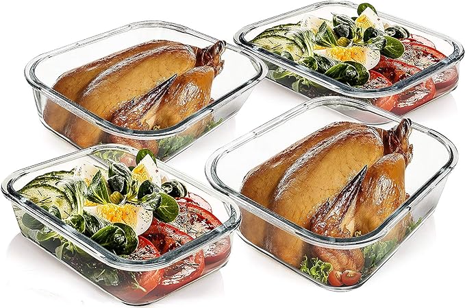 [80 oz & 36 oz]Extra Large Glass Food Storage/Baking Containers Set with Lids, 2 Pack 80 oz(10 cup)&2 Pack 36 oz (4.5 cup)Airtight Glass Container