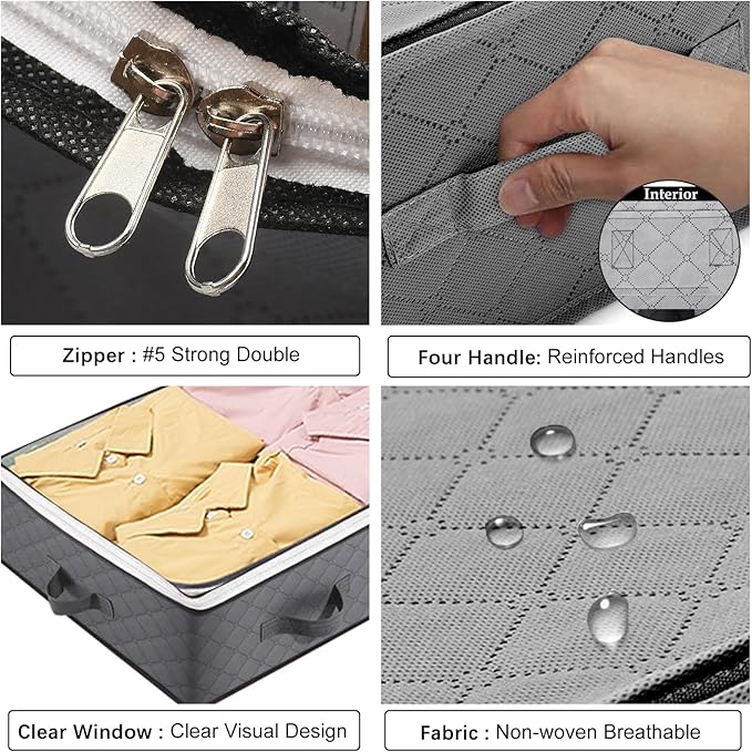 2 Pack Under Bed Storage, 90L Collapsible Closet Containers Organizers and Under Bed Storage Bins, Underbed Storage Bags for Wrapping Paper, Blanket