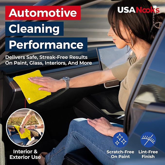 USANOOKS Microfiber Cleaning Cloth Yellow - 24 Pcs 12.5"x12.5" - High Performance - 1200 Washes
