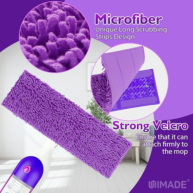 UNIMADE Reusable Mop Pads for Swiffer PowerMop, 8 Pack Microfiber Mop Pad Refill with Scrubber Strips for 13''-15'' SprayMop, Washable Mop Pads Use for Most Floor Types, Designed for Pets - Multicolor