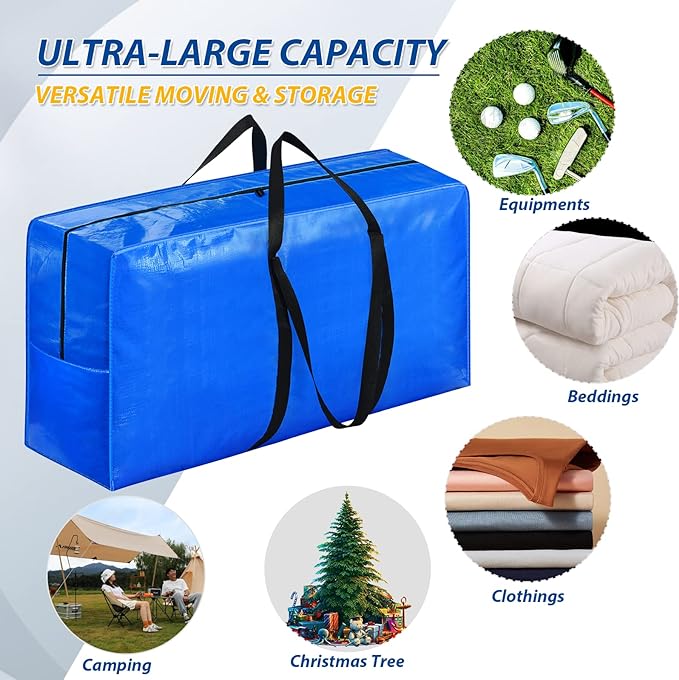57 Gallon Extra Large Storage Bags, XXL Jumbo Large Moving Bags Heavy Duty, Storage Totes Moving Boxes Supplies for College, Foldable Duffle Bag for Travel, Christmas Tree Bag, 42x23x13.5inch - 2PACK