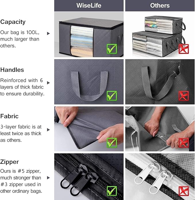 Clothes Storage Bags, Grey, 6 x 100L