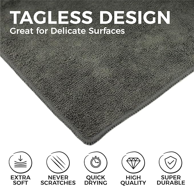 The Rag Company - All-Purpose Microfiber Terry Cleaning Towels - Commercial Grade, Highly Absorbent, Lint-Free, Streak-Free, Kitchens, Bathrooms, Offices, 300gsm, 10in x 10in, Grey (20-Pack)