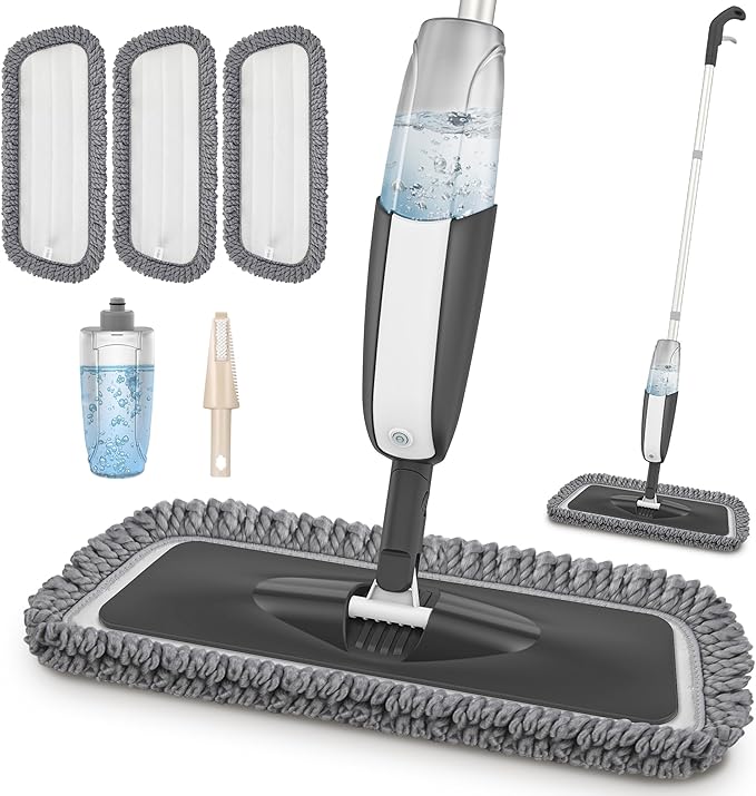 MANGOTIME Spray Mop for Floor Cleaning - Microfiber Dry Wet Floor Mop with 3 Washable Pads & 1 Refillable Bottle for Hardwood Laminate Tile Wood Vinyl Ceramic