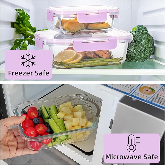C CREST Airtight Food Storage Glass Containers with Locking Lids- 5 Large (32oz) and 5 Small (12oz), Leak-proof