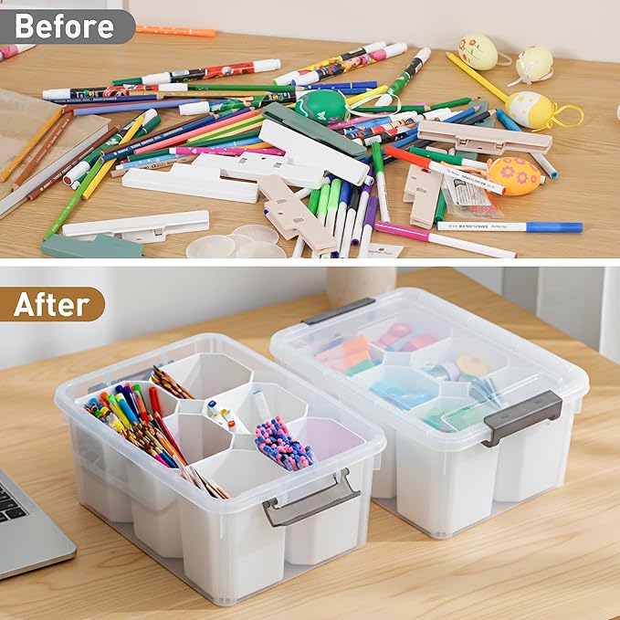 Citylife 17 QT Plastic Storage Bins Clear Storage Box with Lids Multipurpose Stackable Storage Containers for Organizing Tool, Craft, Crayon, 2 Packs