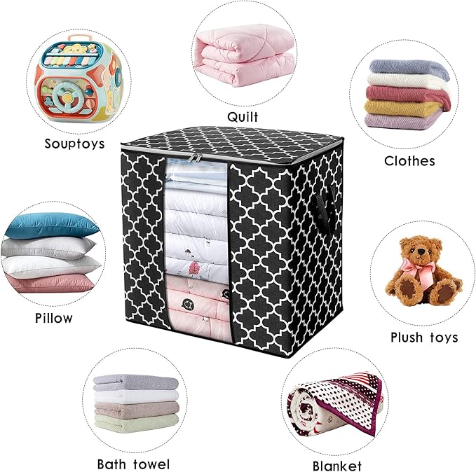 Storage Bags 4 Pack/100L Large Blanket Clothes Organization and Storage, Black