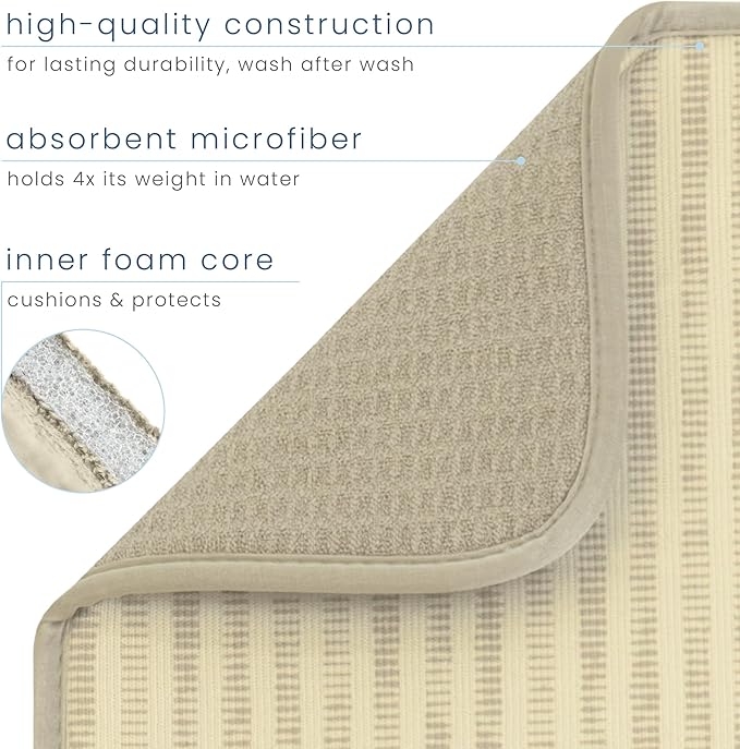 INC. Dish Drying Mat, 16” x 18”, Cream Distressed Lines