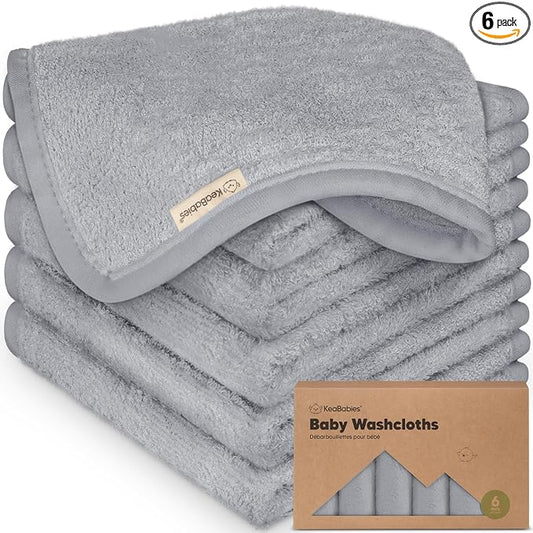 6-Pack Baby Washcloths – Soft Absorbent Viscose from Bamboo Washcloths for Face, Body, Baby Towels for Newborn, Kids, Toddlers, Infant, Gentle on Sensitive Skin, 10x10 Reusable Face Towels (Cool Gray)