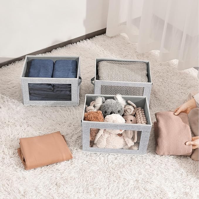Storage Baskets with Lids, 4 Pack Large Box Organizer with Window