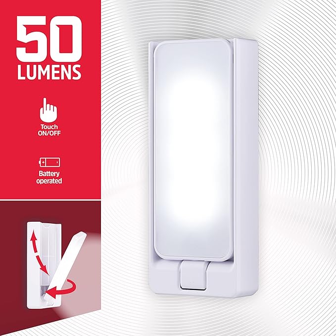 Energizer Swivel LED Touch Light, Battery Operated, 35 Lumens, Wireless LED Closet Light, Ideal for Under Cabinet, Closet, Hallway, Work Bench, Washroom, Pantry and Laundry Room, White, 38362