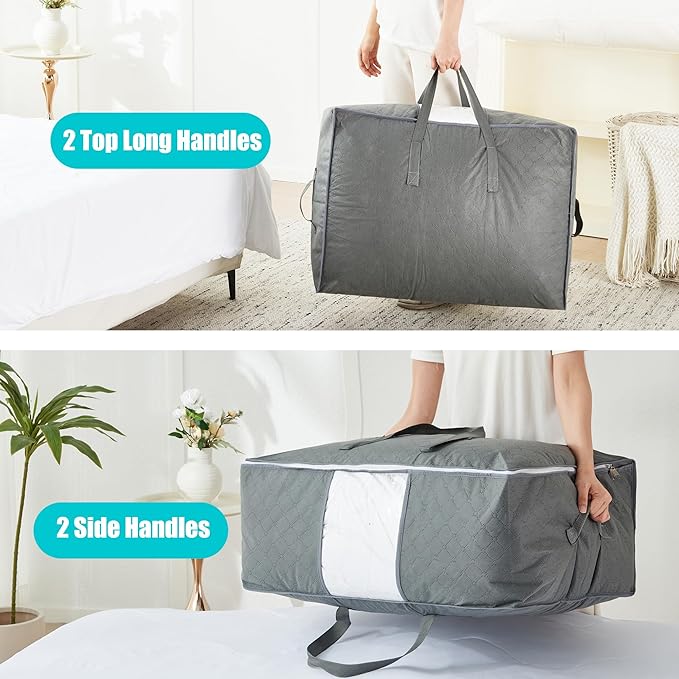 105L Extra Large Storage Bags for Blankets, King Comforters, Grey, 3pack
