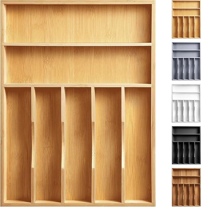 Kitchen Bamboo Silverware Organizer, Kitchen Drawer Organizer, Natural