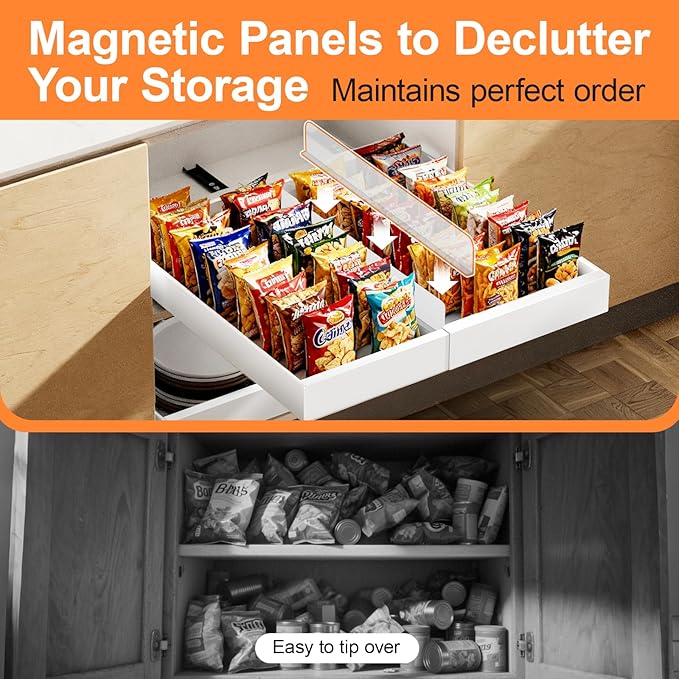 2 Pack Pull out Cabinet Organizer Expandable Width(12"-20") and 21"Depth, No Drill Adjustable Slide Out Drawers for Kitchen