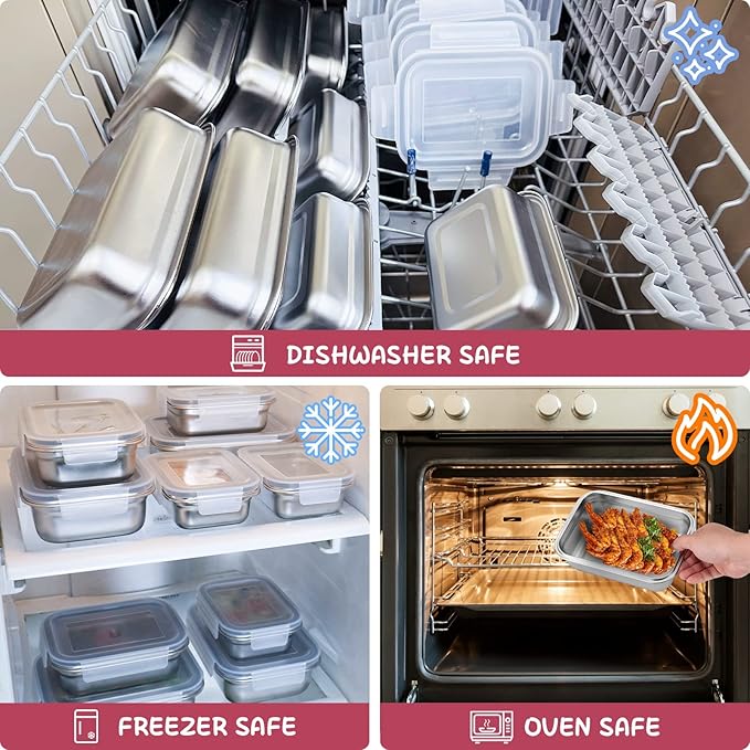 Cykorxicc 10 PC Square 304 Stainless Steel Food Containers with Lids, Airtight Bento Lunch Box, Metal Meal Prep Food Containers Reusable Stackable