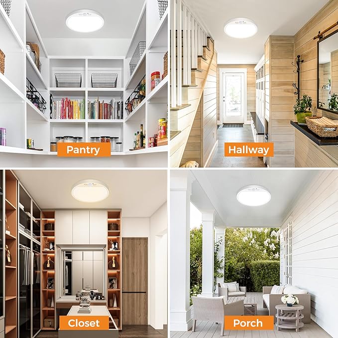 slochi Motion Sensor Light Indoor Wired, 8.7 Inch 3000K/4000K/6500K Closet Lights Motion Sensored, 18W 1800LM Flush Mount Ceiling Light for Hallway Pantry Stairwell Porch, White