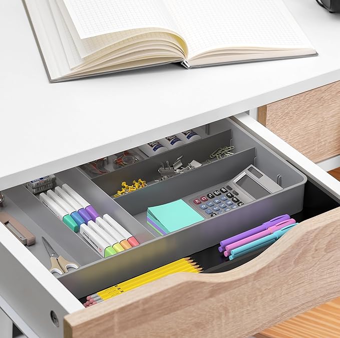Simple Houseware Expandable Kitchen Drawer Flatware Organizer, Black/Gray