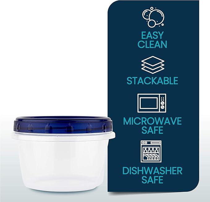 [16 oz 120 Pack] Twist Top Deli Containers Clear bottom With blue Top Twist