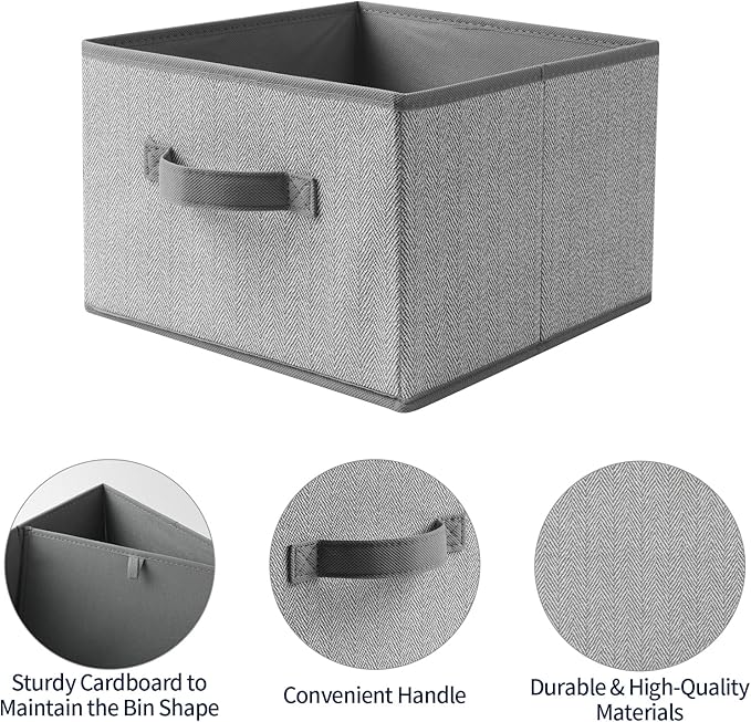 Storage Baskets, 11-Inch Woven Fabric Bins, Storage Cubes with Reinforced Handles, Organizer Bins for Closet Shelves, Foldable, for Toys, Clothes (3PCS/Grey-11*11*7.8inch)