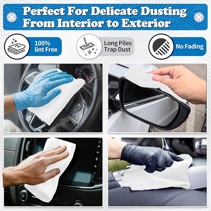 FIXSMITH Microfiber Cleaning Cloth, Shop Towels Bulk, 24 Pack White Microfiber Towels for Cars, All-Purpose Absorbent Cleaning Rags, Dust Cloth for Automotive, Mechanic, Garage, Bar, 12 x 11 inch