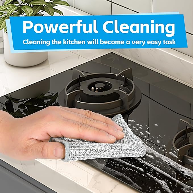 24Pack Multipurpose Wire Dishwashing Rags, Upgrade Non Scratch Wire Dishcloth, for Wet and Dry Use, Reusable Metal Scrubbing Microfiber Clean Cloths for Home/Kitchen/Stove