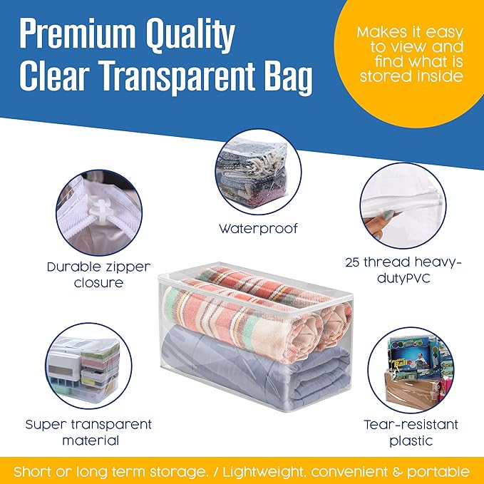 Houseables Clothes Storage Bag, Sweater Bags Moth Proof, Moth Proof Sweater Storage, Clear Zipper Organizer, Vinyl Zippered Plastic Protection, Blanket, Linen, Clothing, Quilt, Bed Sheet, 24x13, 5 PK