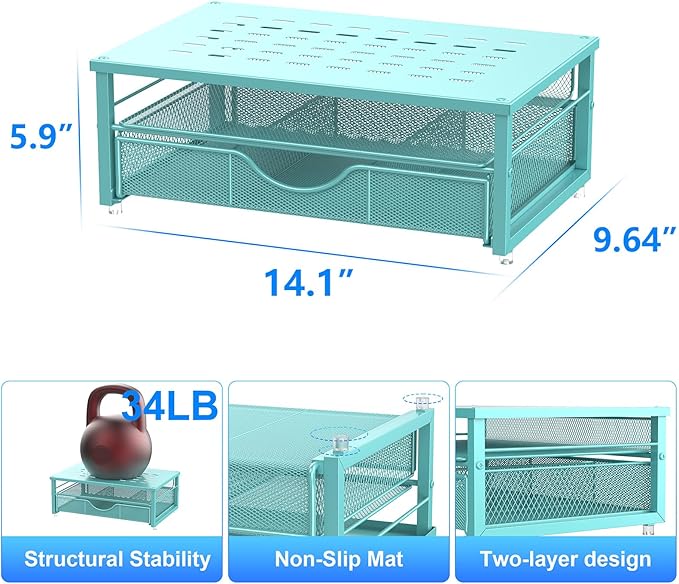 Computer Monitor Stand Riser, Office organizer with Drawer, Blue
