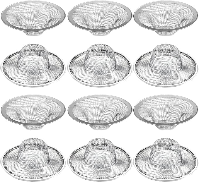 12 pcs Heavy Duty Stainless Steel Slop Basket Filter Trap, 2.75" Top / 1" Mesh Metal Sink Strainer