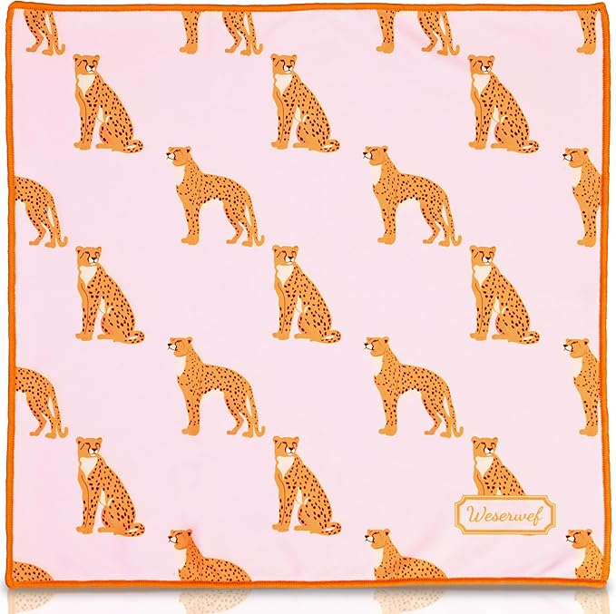 WESERWEF Design Microfiber Glasses Cleaning Cloth – Premium Cleaning Cloth for Eyeglasses, Screens, Tablets, Cameras & Lenses, 12" x 12", Ultra-Soft & Scratch-Free (Leo Pink)