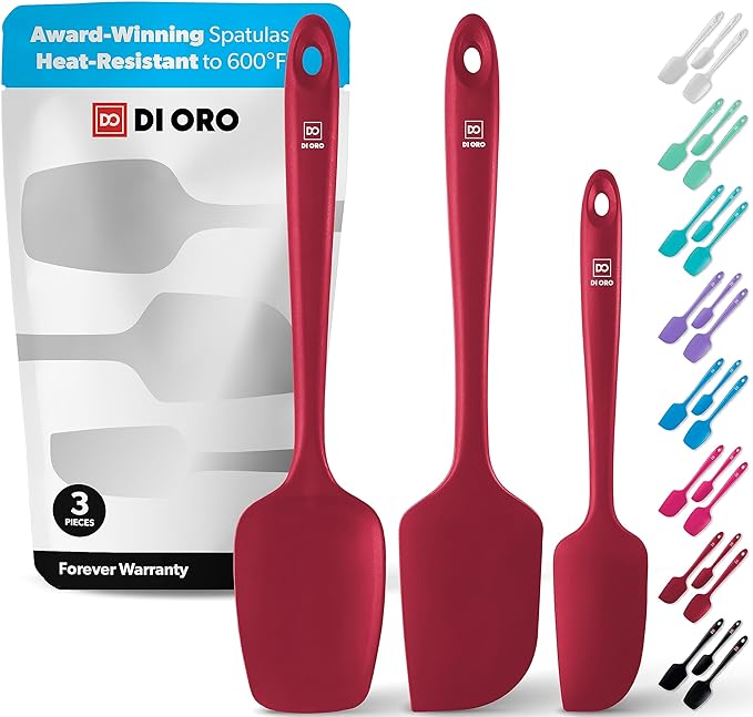 DI ORO® 3-Piece Silicone Spatula Set - 315°C Heat Resistant Non Stick Rubber Kitchen Spatulas for Cooking and Baking - Award-Winning Professional Grade Spatula Set - Best Silicone Utensil Set