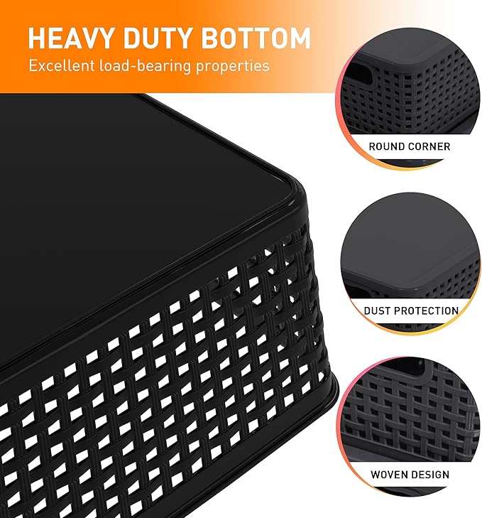 Plastic Storage Baskets With Lid, Storage Bins for Organizing, Stackable Decorative Containers for Shelves Drawers Desktop Closet Playroom Classroom Office,10 Pack-Black