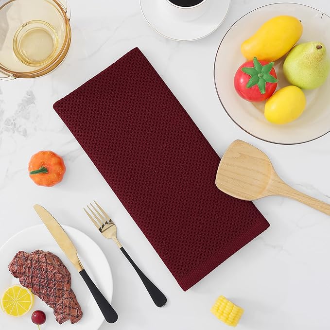 Homaxy 100% Cotton Waffle Weave Kitchen Dish Towels, Ultra Soft Absorbent Quick Drying Cleaning Towel, 13 x 28 Inches, 6-Pack, Burgundy