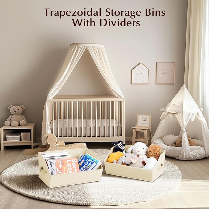 Homsorout Closet Organizers and Storage Bins - 4 Pack Collapsible Divided Trapezoidal Cube Storage Bins Baskets For Organizing Clothes Blankets,Toys, Books, Towels(Beige)