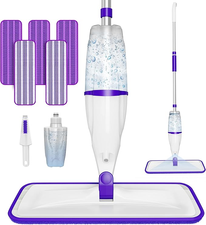 Spray Mops for Hardwood Floor Cleaning: EXEGO Wet Mops with 5 Microfiber Refillable Pads for Swiffer Powermop - Floor Mop with Sprayer Dust Dry Mopping Tools for Tile Wood Laminate Vinyl Marble