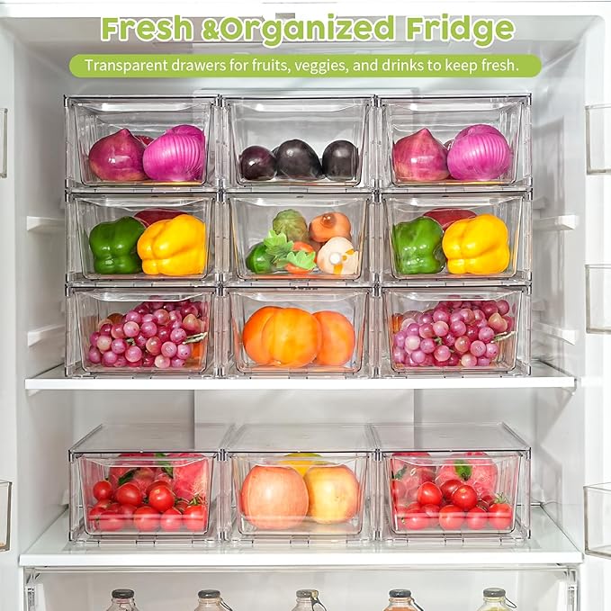 Plastic Drawers Storage, 6Pack Clear Stackable Storage Drawers, Acrylic Storage Bins with Drawers for Fridge Organizers, PlasticDrawers Stackable for Makeup Organizers Cosmetic Display, Medium
