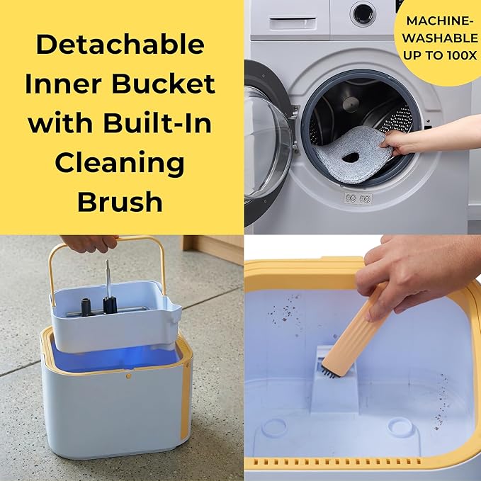 True & Tidy® TrueClean Spin Mop 2.0 w/Detachable Inner Bucket, Self Standing, Separates Clean and Dirty Water, Foldable Square Mop Head, Triple Jet Stream w/Hidden Brush, Replaceable 2pc Pads