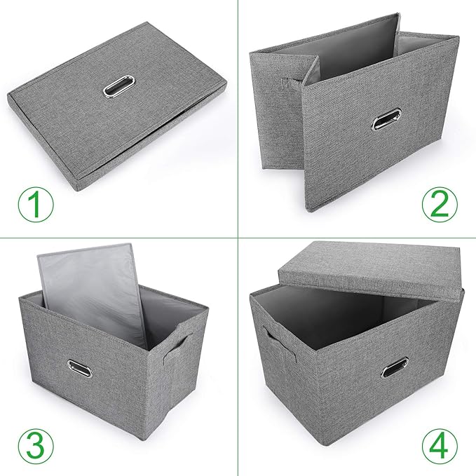 Linen Fabric Collapsible Storage Bins with Removable Lids and Handles, Washable Storage Box Containers Baskets Cube with Cover for Bedroom,Closet