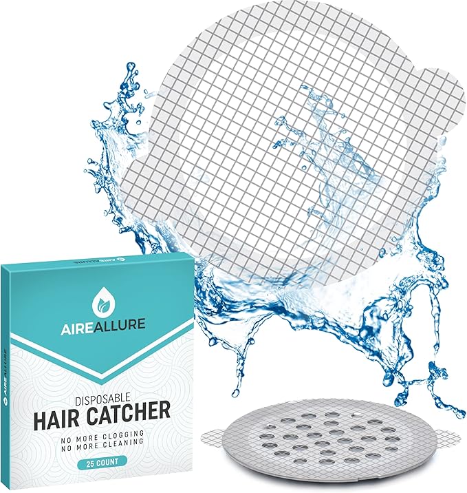 25 Pack Disposable Shower Drain Hair Catcher Mesh Stickers - Peel & Stick Drain Strainers to Prevent Clogs, Strong Waterproof Adhesive