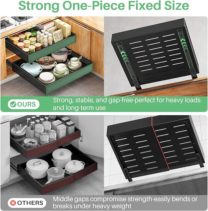 2Pack Pull out Cabinet Organizer, 21"Deep, 20"Wide Full-extension Heavy Duty Slide out Drawers Fixed with Adhesive Nano, Roll Out Shelves Sliding Cabinet for Kitchen,Bathroom,Pantry,Under Sink(Black)