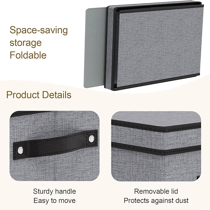 Storage Bins with Lids, 10.2×7.8×6.7 Inch Closet Organizers for Shoes Towels Books, Storage Boxes with Handles, Gray, 5-Pack