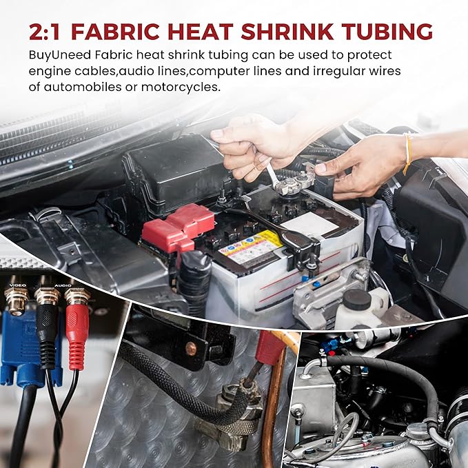 Heat Shrink Wire Loom 2:1 Shrinkable Braided Cable Sleeve 3/8 Inch ID-88ft Abrasion Protection Flexibility Fabric Wiring Harness Cover Sheath