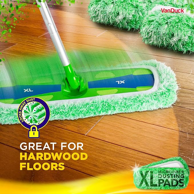 VanDuck XL Dust Mop Pads Compatible with Swiffer XL (2 Pack) - Extra Large Dry Pads Refills - Microfiber Covers Reusable Mop Heads (Handle is Not Included)