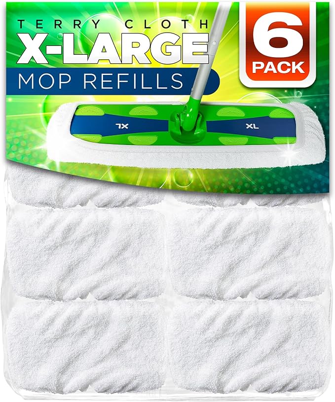 VanDuck XL Cotton Mop Pads Compatible with Swiffer XL (6 Pack) - Extra Large Wet and Dry Pads Refills - Cotton Covers Reusable Mop Heads (Handle is Not Included)