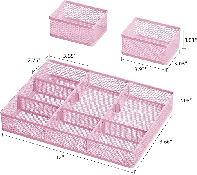 3 Packs Desk Drawer Organizers, Pink