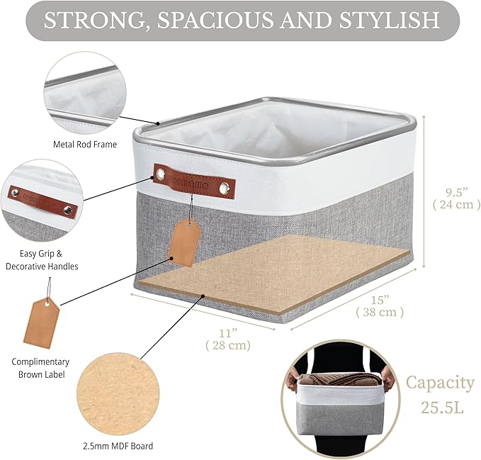 Storage Bins, Large Fabric Storage Baskets for Shelves, Mixed Neutral, 3 Pack
