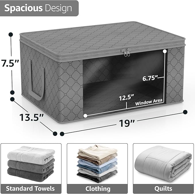 Sorbus Medium Clothes Storage Bags - Foldable Blanket Storage Bins for Organizing Bedroom, Closet, Clothing, Comforter, Organization with Clear Window, Lids and Carry Handles - Set of 6