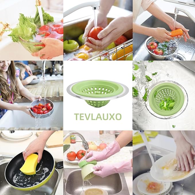 Silicone Strainer for Kitchen Sink, 2 Pack, Stainless Steel Reinforced, Basket Strainer, Drain Cover, Food Catcher, Debris Trap