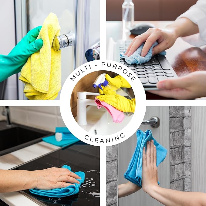 Turkish Microfiber Cleaning Cloth of 4 Colors | 20% Polyamide for Elevated Liquid Suction | Must Have Drying Supply for Kitchen and Home Accessories | Rags with Reinforced Edges, Pack of 12