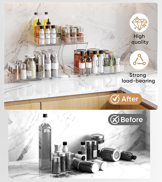 YICHE 2 Tier Multi-Purpose Office Sliding Organizer Shelf, Kitchen Countertop Organizer Drawer for Bathroom Under Sink & Coffee Bar, Space Saving Pull Out Medicine Cabinet Organization Storage Rack